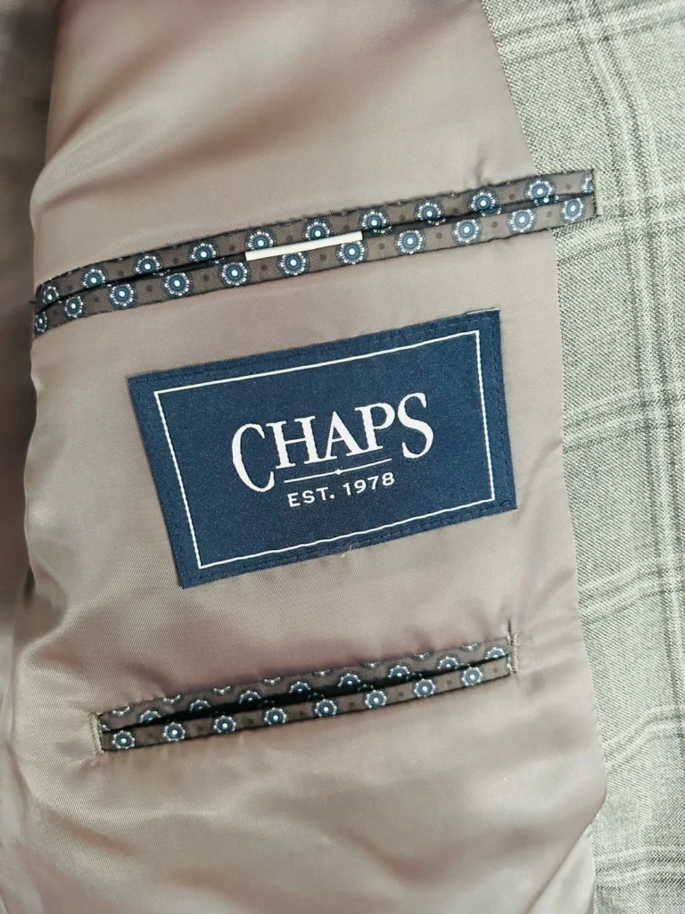 CHAPS by Ralph Lauren Gray Windowpane Plaid Sport Coat Blazer 42L Preppy Classic